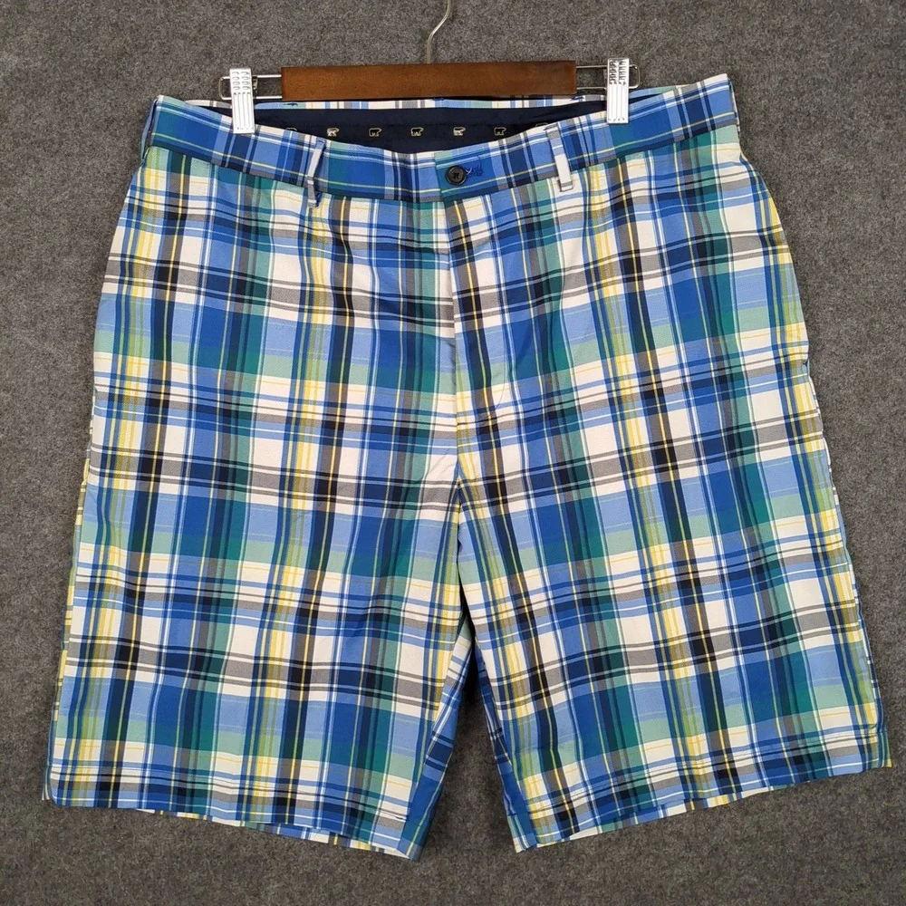 Jack Nicklaus Mens Plaid Golf Shorts‎ Size 36 Blue Green Yellow Polyester